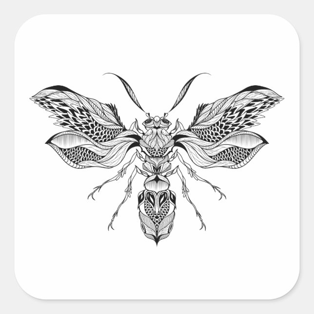 Bee-Wasp Tattoo Square Sticker (Front)