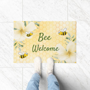 Bee Welcome bees yellow honeycomb flowers Doormat