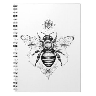Bee Wild Animal Nature Illustration Art Tattoo Notebook