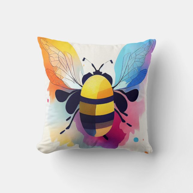 Bee Wild Nature Animal Color Art Painting Cushion (Front)