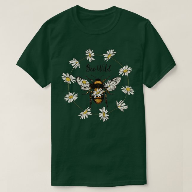 Bee Wild Sunflower Autumn Fall Design  T-Shirt (Design Front)