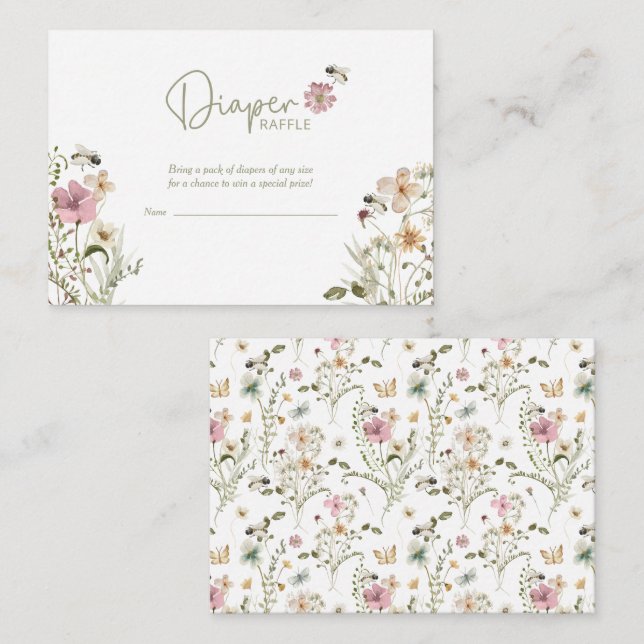 Bee Wildflower Diaper Raffle Baby Shower Enclosure Card (Front/Back)