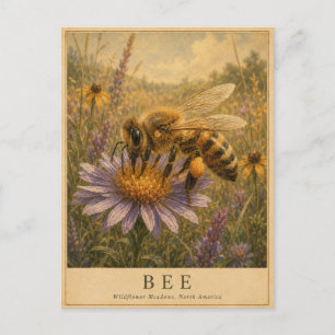 Bee Wildflower Meadows VINTAGE Postcard