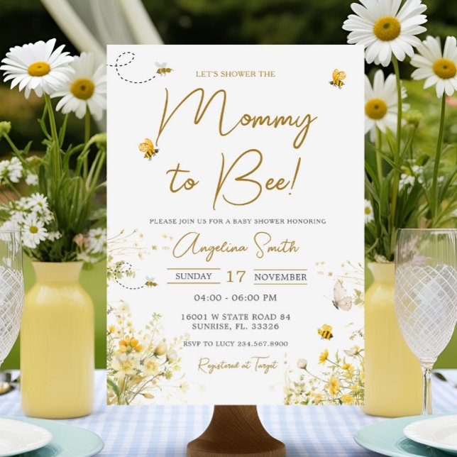  Bee Wildflower Mummy to Bee Baby Shower Invitation (Creator Uploaded)