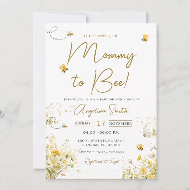  Bee Wildflower Mummy to Bee Baby Shower Invitation (Front)