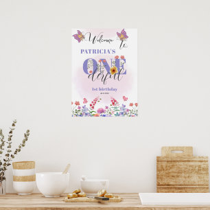 Bee Wildflower Onederful 1st Birthday Welcome Poster