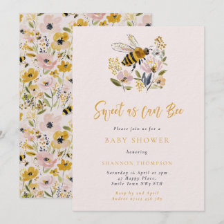 Bee & Wildflower Sweet As Can Bee Baby Shower Invitation