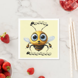 Bee With Big Hopeful Eyes Says Happy Birthday, Napkin