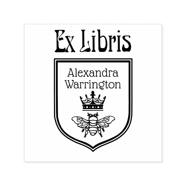Bee with Crown Crest Emblem Ex Libris Book Name Self-inking Stamp (Design)