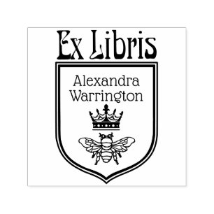 Bee with Crown Crest Emblem Ex Libris Book Name Self-inking Stamp