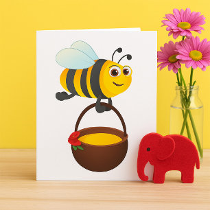 Bee With Honey Greeting Cards