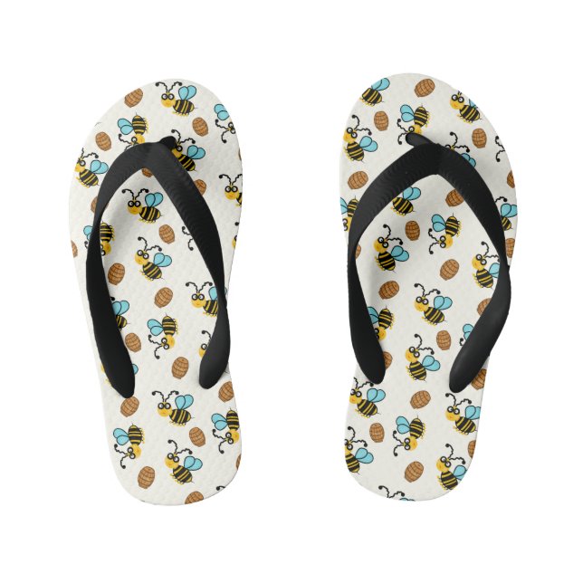 Bee with honey pattern kid's flip flops (Footbed)