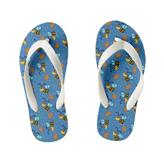 Bee with honey pattern kid's flip flops (Footbed)