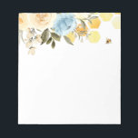 Bee with Honeycomb and Flowers Notepad<br><div class="desc">Stay organised in style with our Bee-themed notepad. This notepad is perfect for anyone who loves bees,  featuring a honeycomb and adorable bee design,  along with blue and white flowers and buzzing bees.</div>