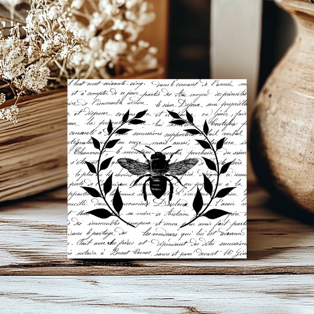 Bee with Laurel Wreath and French Handwriting Tile (Creator Uploaded)