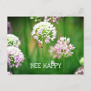 Bee with Purple Allium Garden Flower Motivational Postcard