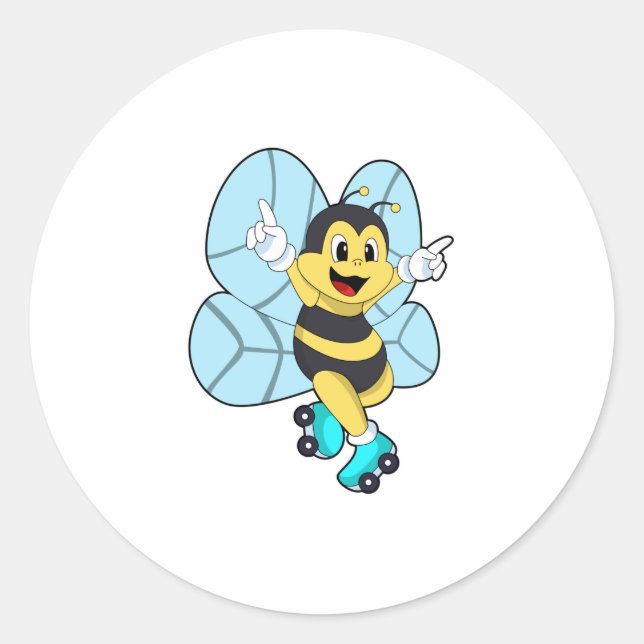 Bee with Roller skates Classic Round Sticker (Front)