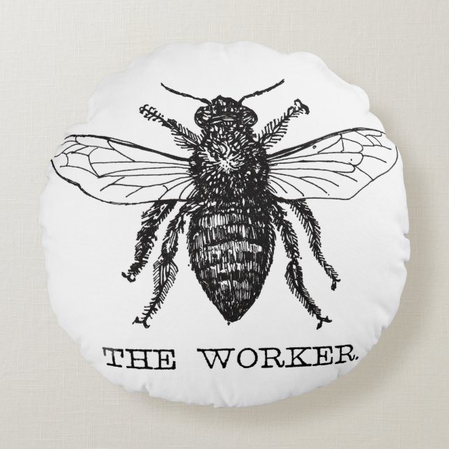 Bee Worker Honey Black Bumblebee Round Cushion (Front)