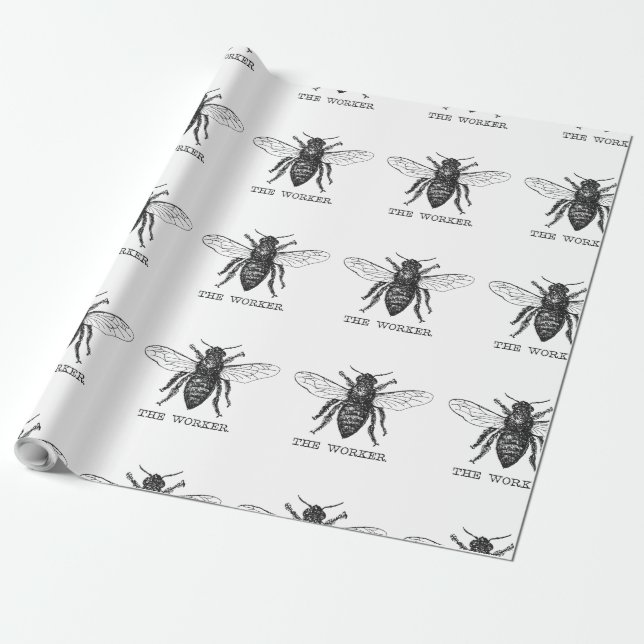 Bee Worker Honey Black Bumblebee Wrapping Paper (Unrolled)