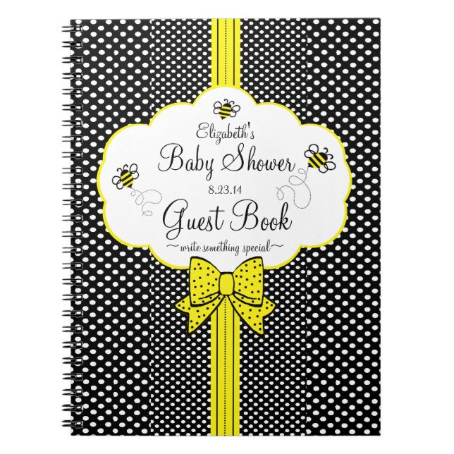 Bee Yellow and Black Baby Shower Guest Book | (Front)