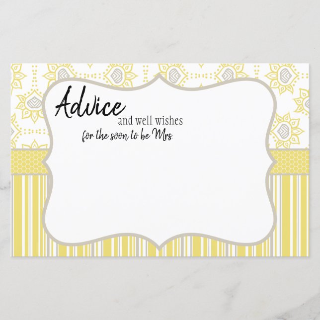 Bee Yellow and Grey Geometric Advice Card (Front)