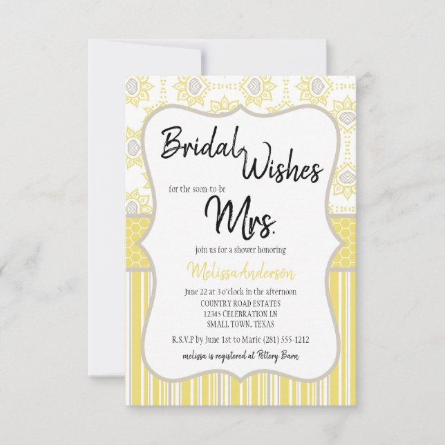 Bee Yellow and Grey Geometric Bridal Shower (Front)