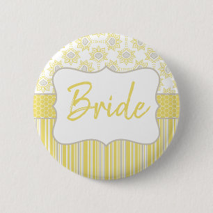 Bee Yellow and Grey Geometric Bride 6 Cm Round Badge