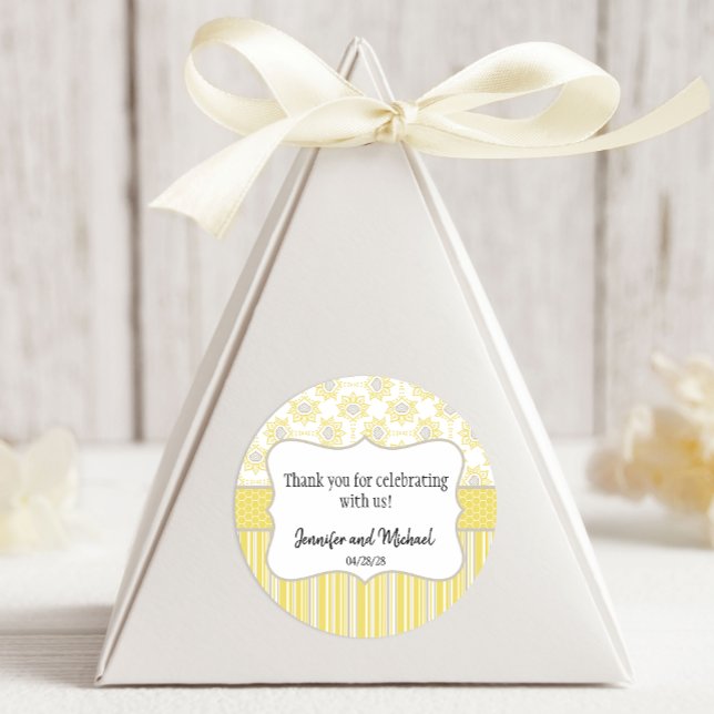 Bee Yellow and Grey Geometric Classic Round Sticker (Creator Uploaded)