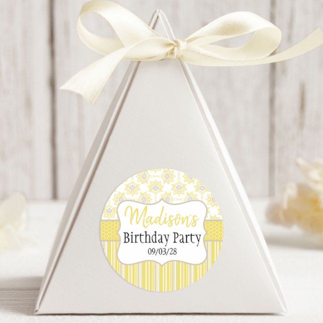 Bee Yellow and Grey Geometric Classic Round Sticker (Creator Uploaded)