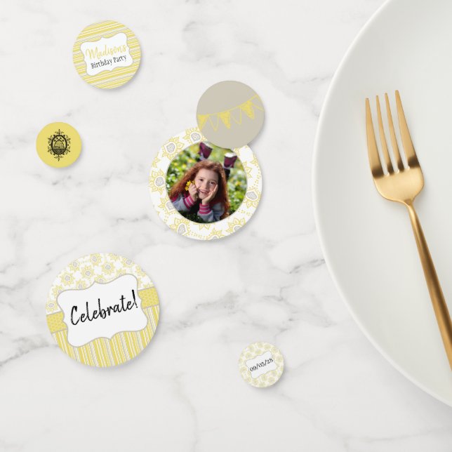 Bee Yellow and Grey Geometric Custom Confetti (Group)
