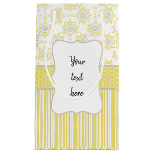 Bee Yellow and Grey Geometric Custom Small Gift Bag