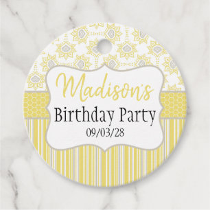 Bee Yellow and Grey Geometric Favour Tags