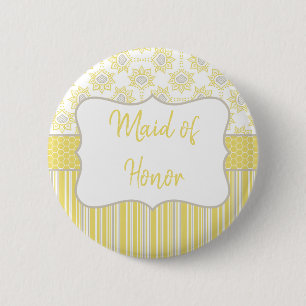 Bee Yellow and Grey Geometric Maid of Honour 6 Cm Round Badge