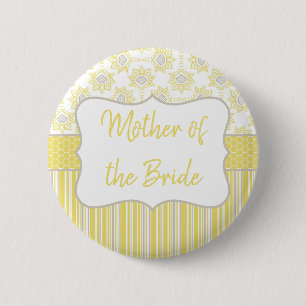 Bee Yellow and Grey Geometric Mother of the Bride 6 Cm Round Badge