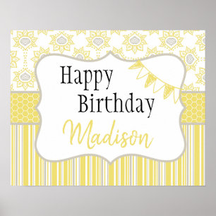 Bee Yellow and Grey Geometric Poster