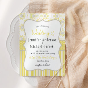 Bee Yellow and Grey Geometric Wedding Invitation
