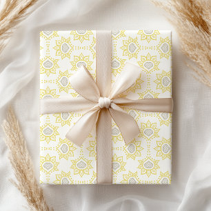 Bee Yellow and Grey Geometric Wrapping Paper