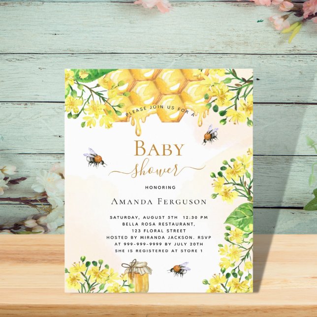 Bee yellow floral budget baby shower invitation (Creator Uploaded)