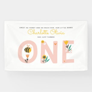 Bee Yellow & Pink Floral ONE Baby's 1st Birthday Banner