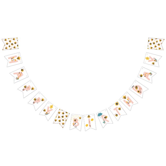 Bee Yellow & Pink Floral ONE Baby's 1st Birthday Bunting (All)