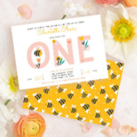 Bee Yellow & Pink Floral ONE Baby's 1st Birthday