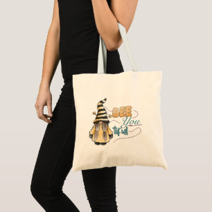 Bee You-tiful Whimsical Watercolor Gnome Gonk Tote Bag