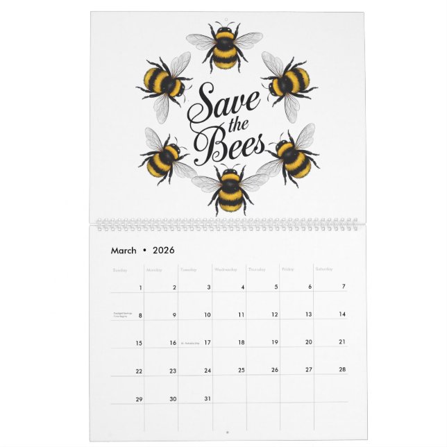 Bee yourself save the bees funny animal insect calendar (Mar 2026)