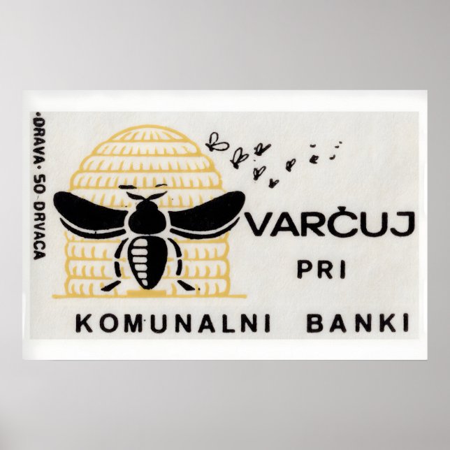 Bee Yugoslavia Mid-Century Matchbox Label Poster (Front)