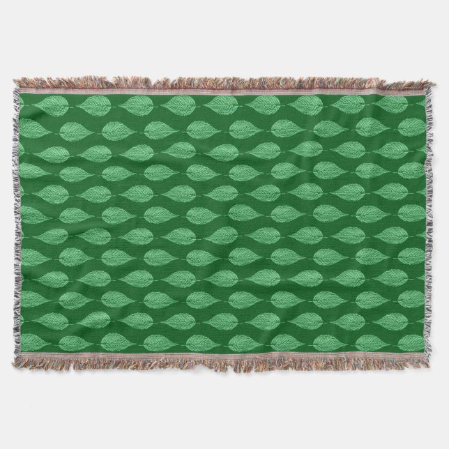 Beech Leaf Chalk Print, Deep Emerald Green Throw Blanket (Front)