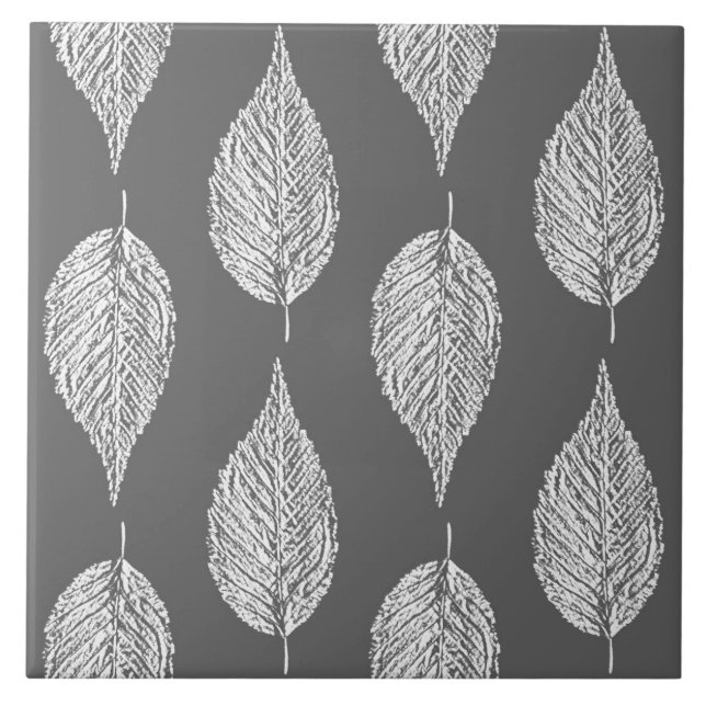 Beech Leaf Chalk Print, Grey / Grey and White Tile (Front)