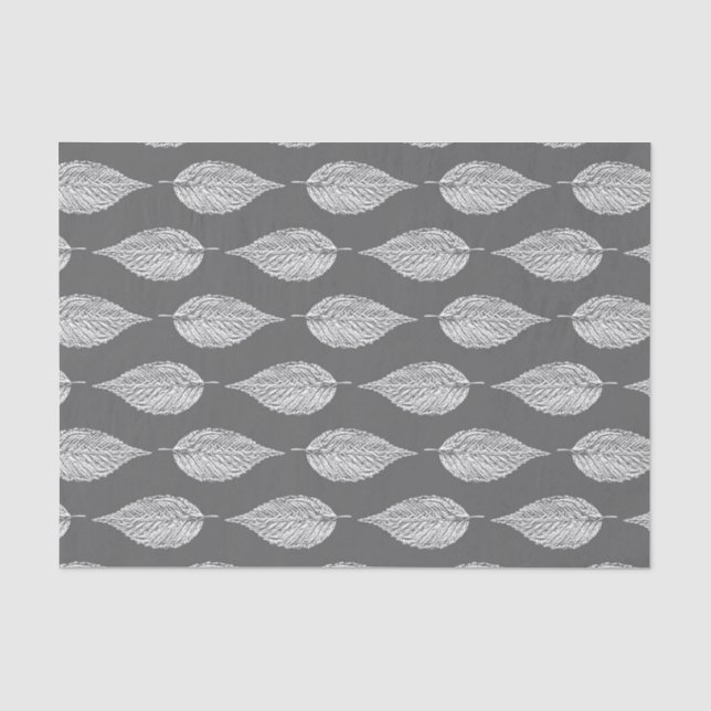 Beech Leaf Chalk Print, Grey / Grey and White Tissue Paper (Front)