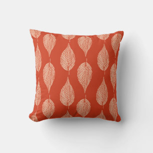 Beech Leaf Chalk Print, Mandarin Orange Cushion