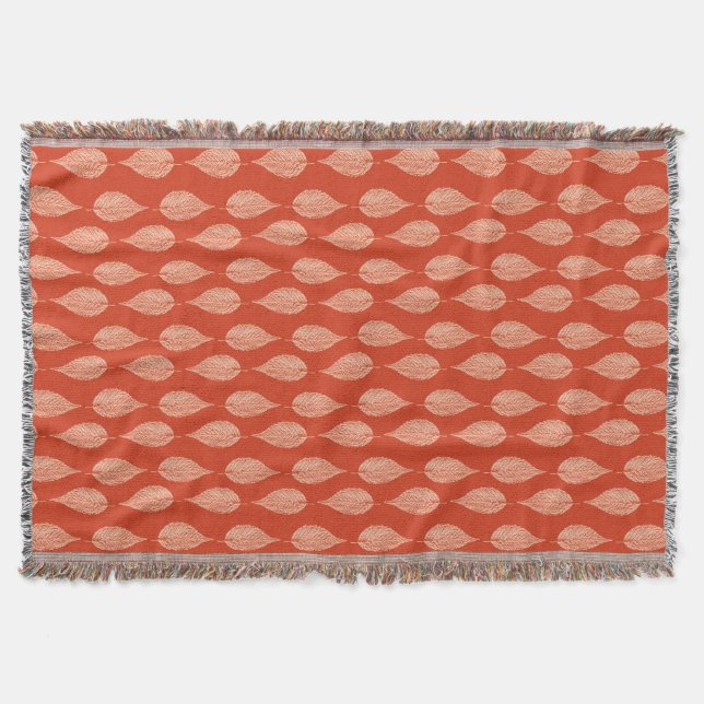 Beech Leaf Chalk Print, Mandarin Orange Throw Blanket (Front)