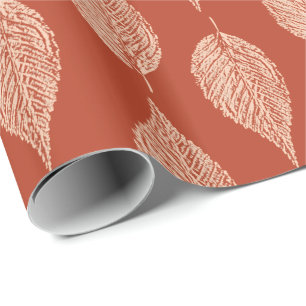 Beech Leaf Chalk Print, Mandarin Orange Wrapping Paper